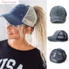 Vintage Ponytail Baseball Cap Women Adjustable Snapback Hat Mesh Distressed Summer Cap Woman Sunhat 1