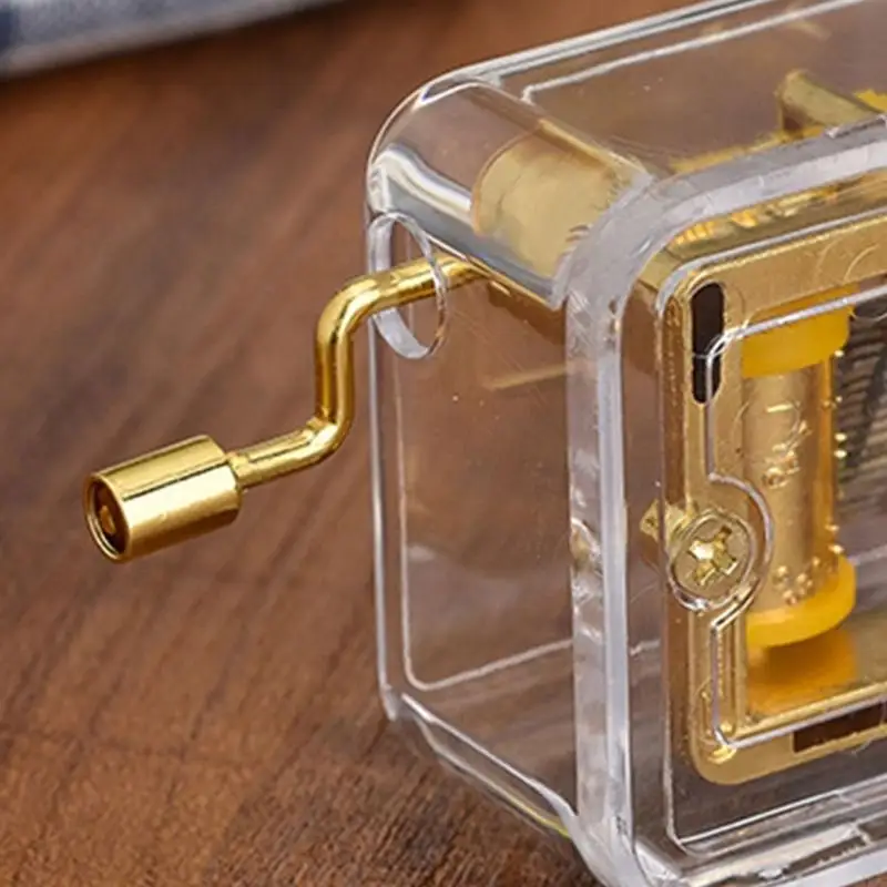 Clear Acrylic Mini Music Box with Hand Crank Mechanism Wind Up Musical Box Accessories for Home Decoration and Gifting KXRE