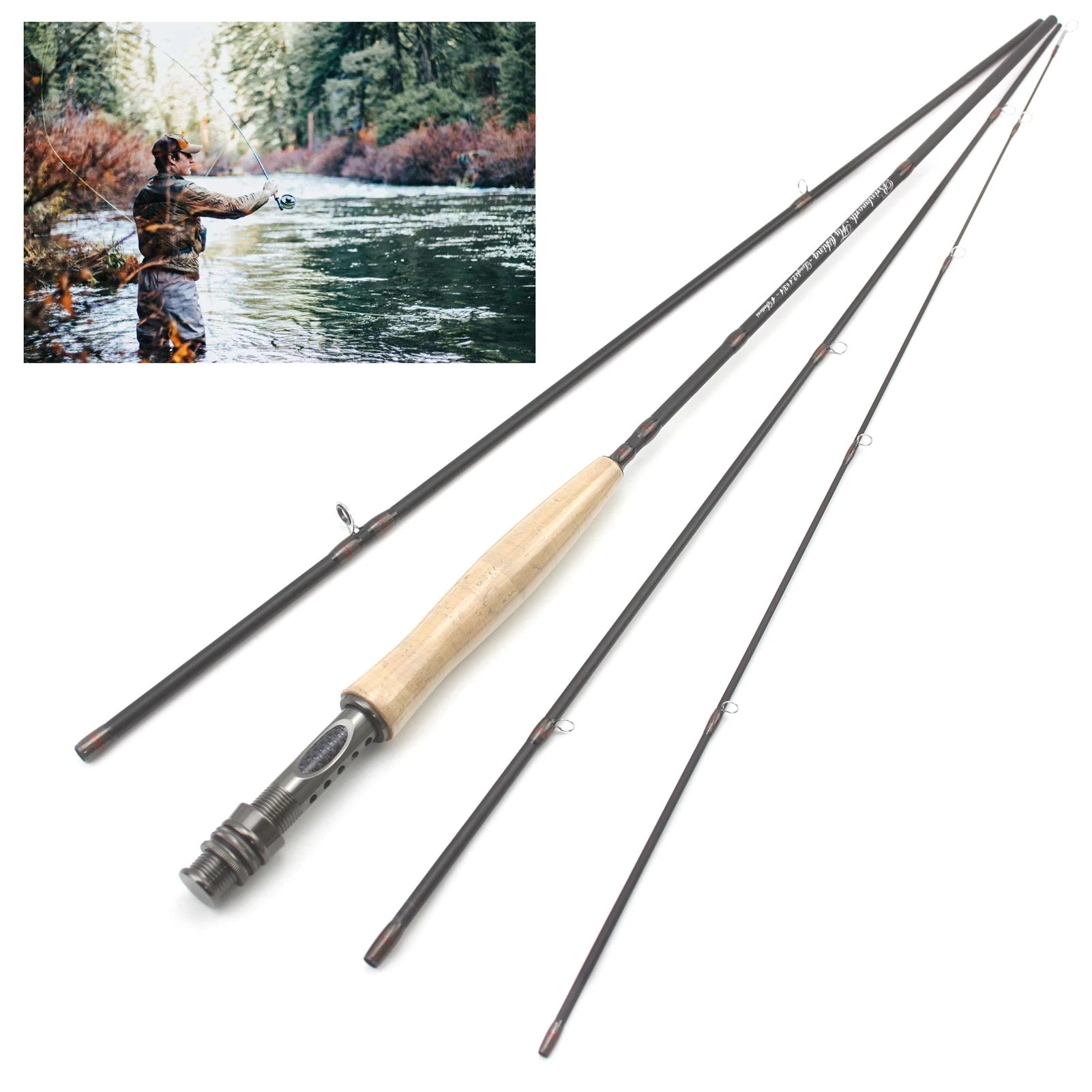 

NEW 8FT 9FT Fly Fishing Rod Carbon Fiber Cork Handle 4 Section Lightweight Pikes Fish Trout Pole Lake River Stream Fly Rod