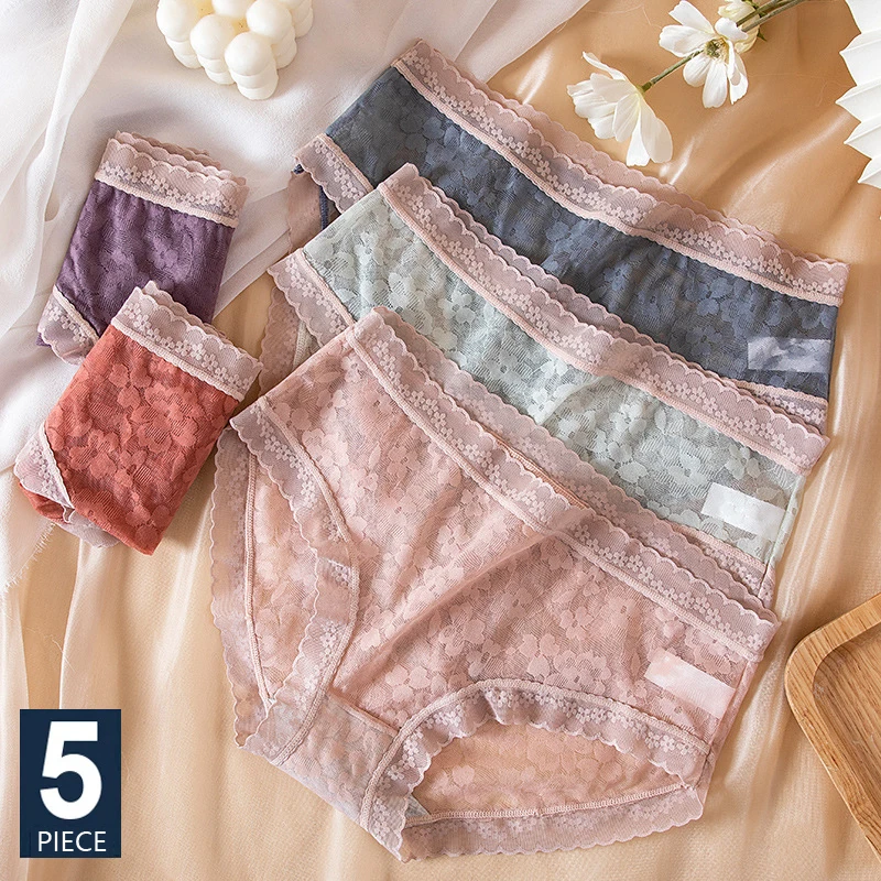 5Pcs/Set Sexy Lace Panties Women Transparent Underwear Soft Girls Briefs Breathable New Female Panty Seamless Low Waist Lingerie