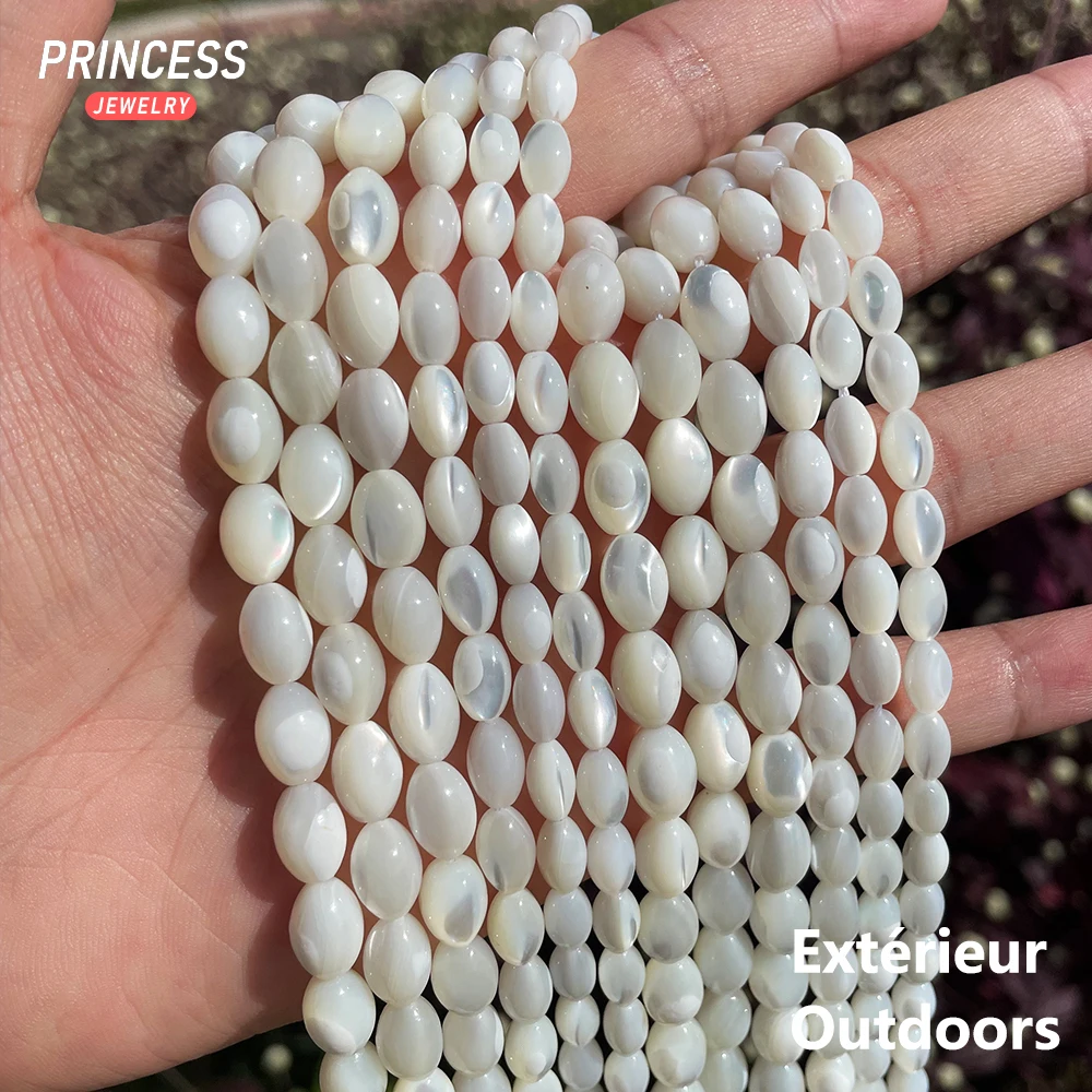 A++ Natural White Trochus Shell Rice Beads 5*8mm Horseshoe Shell Loose Beads for Jewelry Making Bracelet Necklace 4