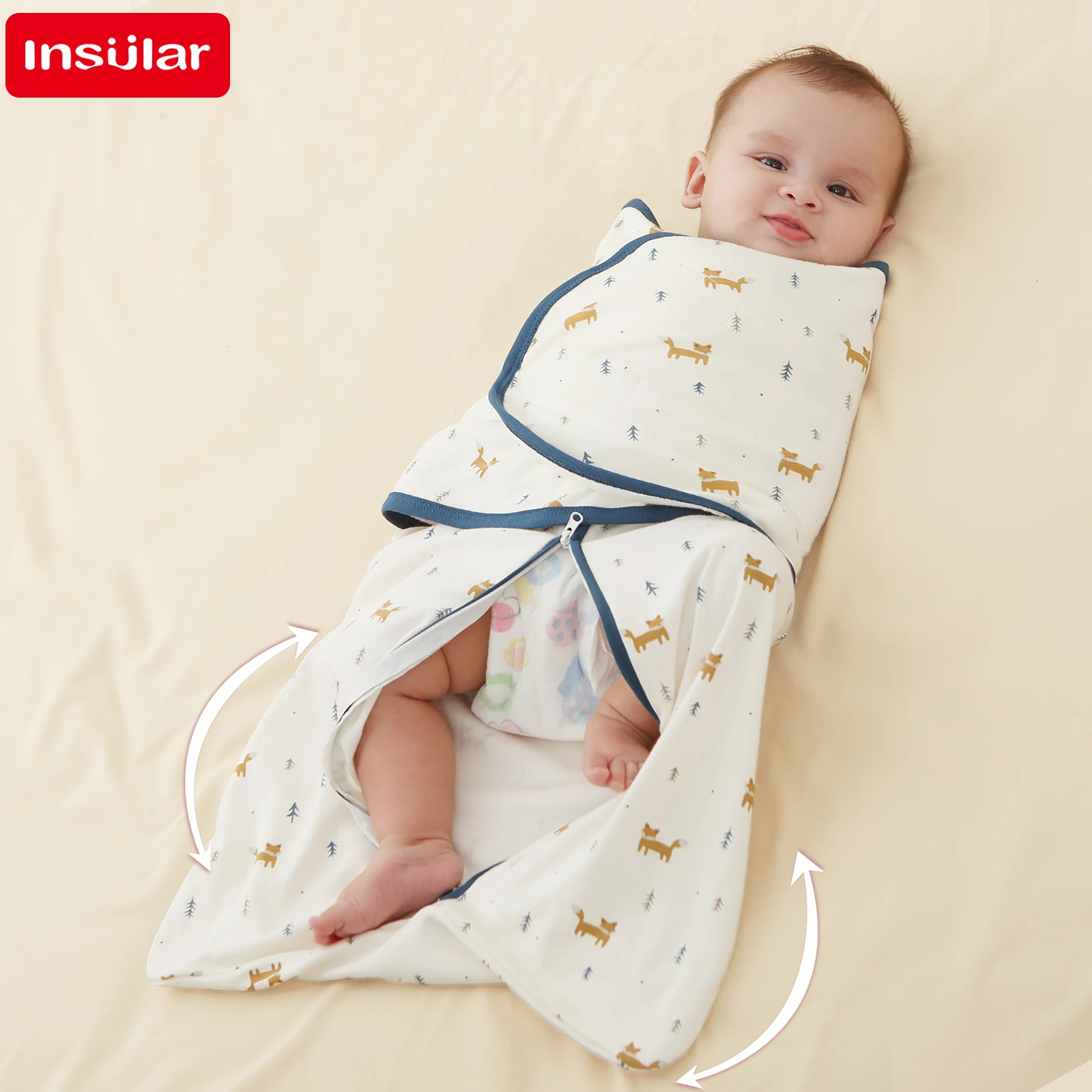 INSULAR Infant Swaddle Blankets Newborn Anti-startle Wrap Cloth Cartoon Kids Thin Cotton Sacks 100% Cotton Multi-functional 2