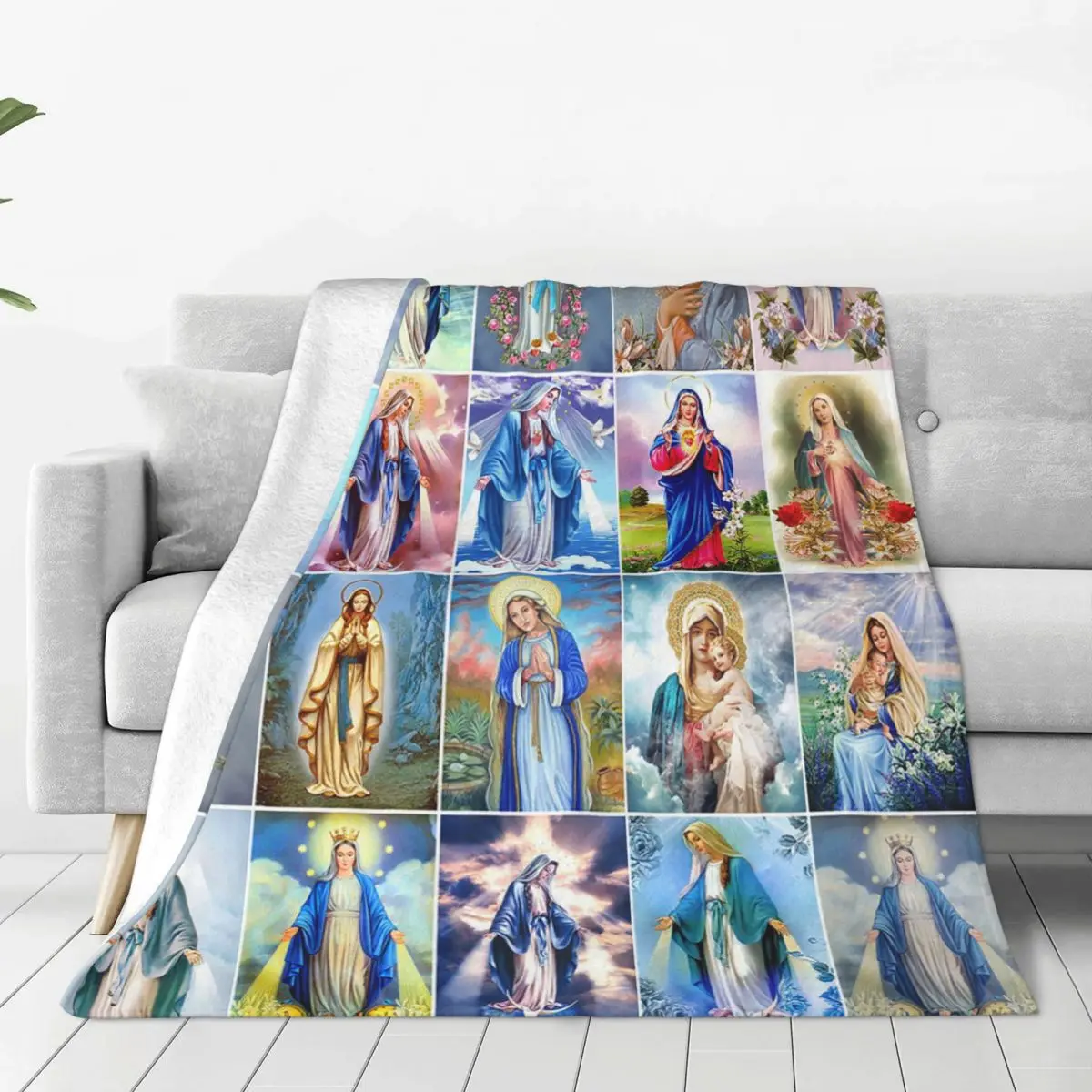 

Jesus Virgin Mary Christian Catholic Plaid Blankets Coral Fleece Plush All Season Warm Throw Blanket for Bedding Travel Quilt