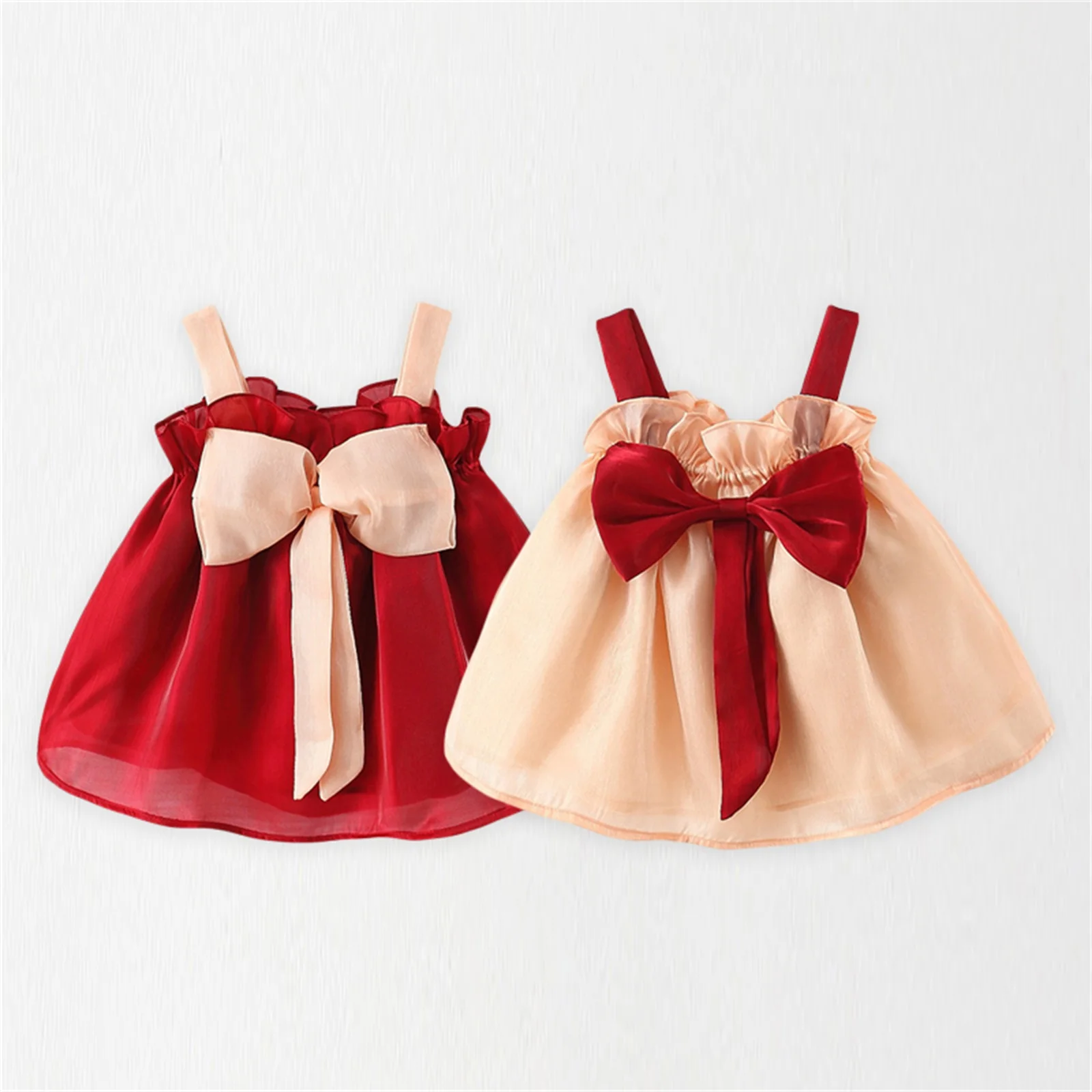 Pudcoco Infant Baby Girls Summer Dress Contrast Color Bow Sleeveless Dress for Toddler Beach