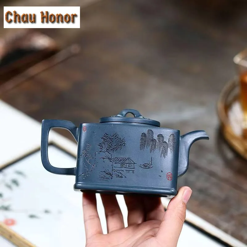 330ml Yixing Raw Ore Azure Clay Handmade Household Purple Clay Health Preserving Teapot Kung Fu Tea Set Tea Ceremony Drinkware