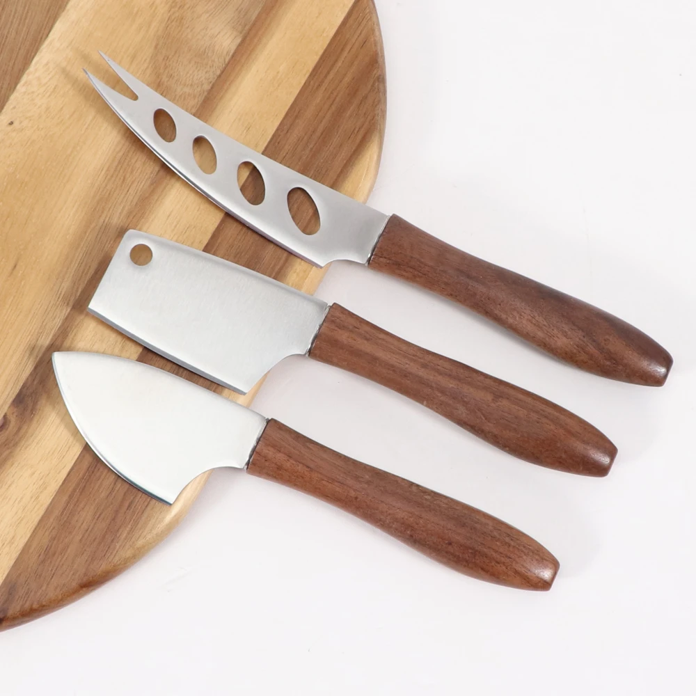 Jaswehome 3pcs Cheese Knife Butter Knives Stainless Steel Black Walnut