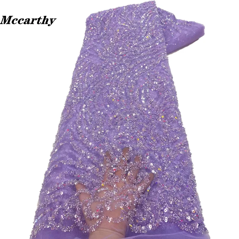 

Mccarthy Hing-End Elegant Luxury French Embroidery Bead Tube Lace Fabric African Nigerian With Sequins Fabric For Wedding Dress