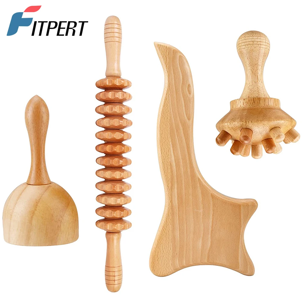 

FITPERT 4 In 1 Professional Wood Therapy Massage Tools for Body Shaping, Lymphatic Drainage Massager Body Sculpting Tools New