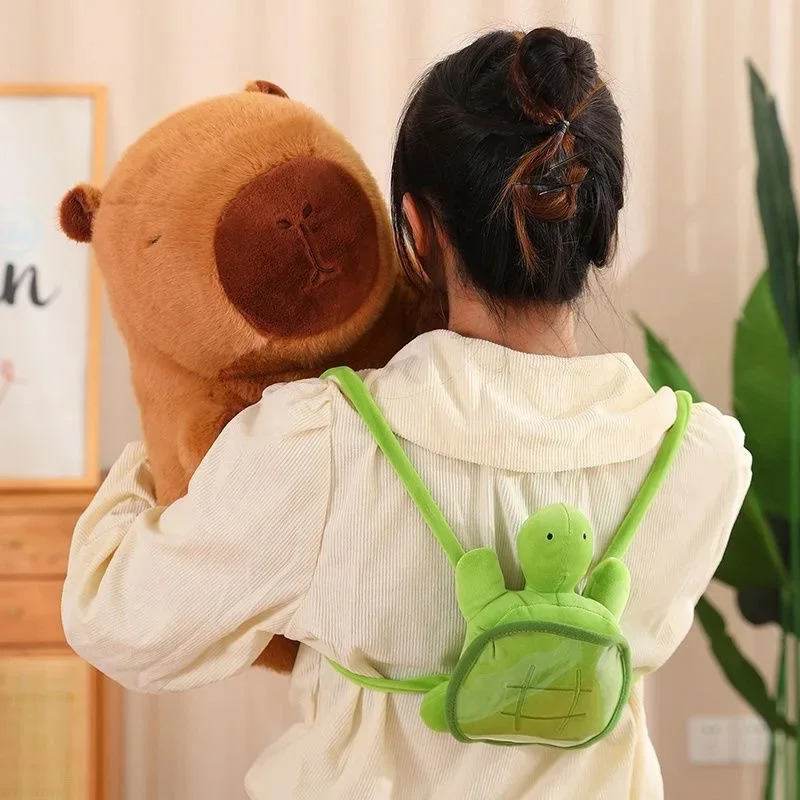 Capybara Stuffed Toys Pet Cute Capybara Plush with TurtleBackpack Kawaii Capibara StuffedAniamls Toys Keychain Bag Charms Giftsfor Kids Brown