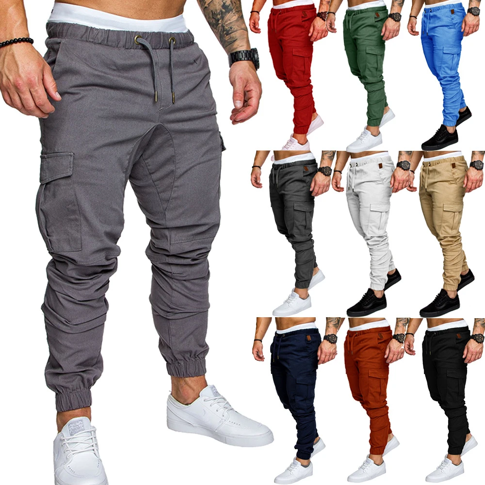 Thin Breathable Tie Drawstring Long Pants Men Casual Solid Color Pockets Waist Drawstring Ankle Tied Skinny Cargo Pants|Casual Pants| - AliExpress