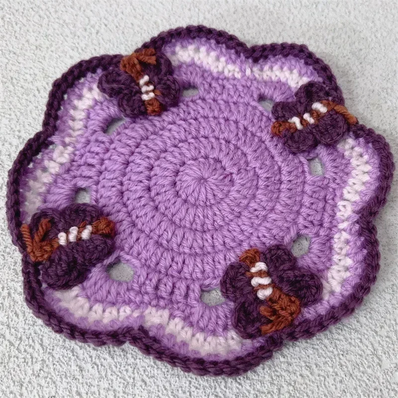 New Exquisite Butterfly Placemat Pure Hand-crocheted Tabletop Accessories Round Insulated Coaster