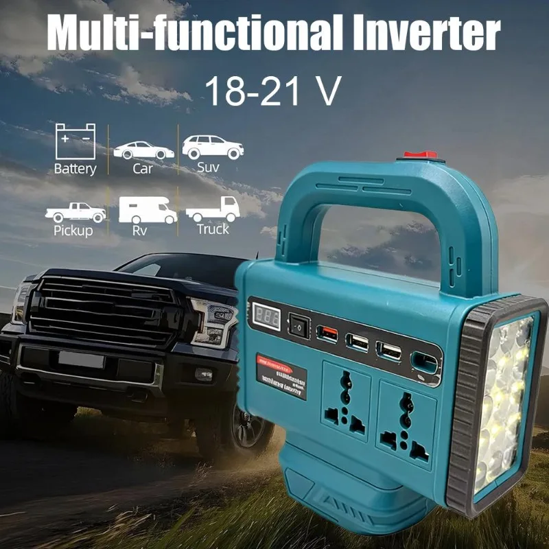 Inverter LED Multifunzionale Portatile Compatibile con Batterie Li-ion 18V Makita/Milwaukee con Porta USB Type-C - immagine 3