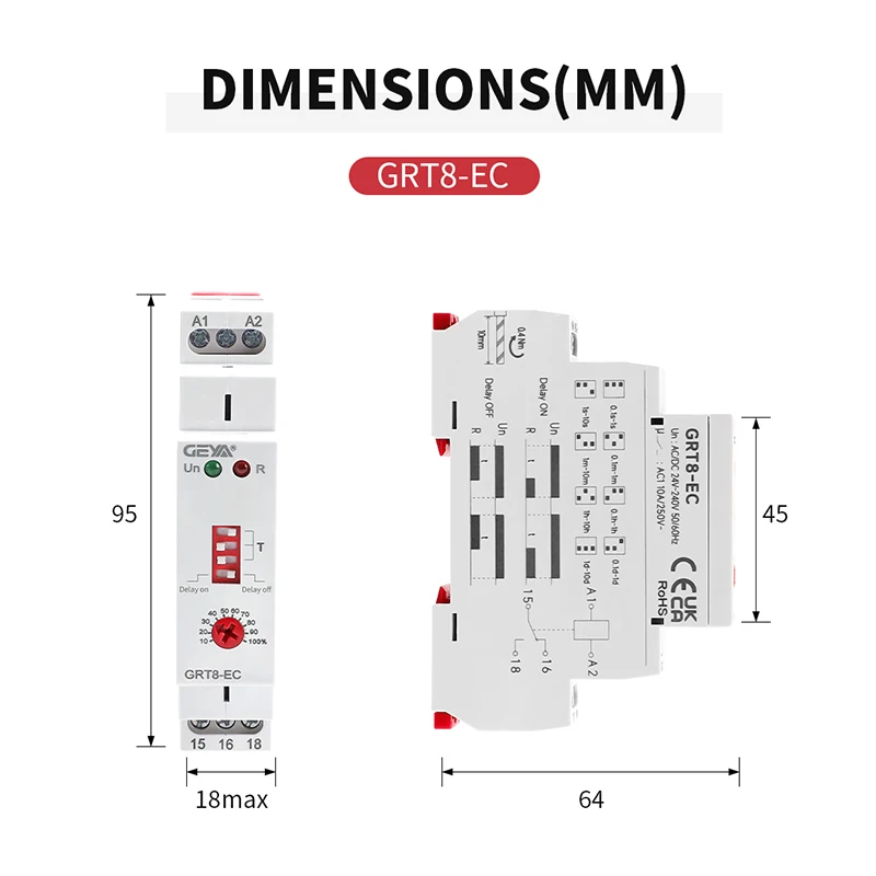 Relais De Contrôle De Surtension GEYA - 0.05-16A - Tension Bobine AC/DC 24-240V - Neuf