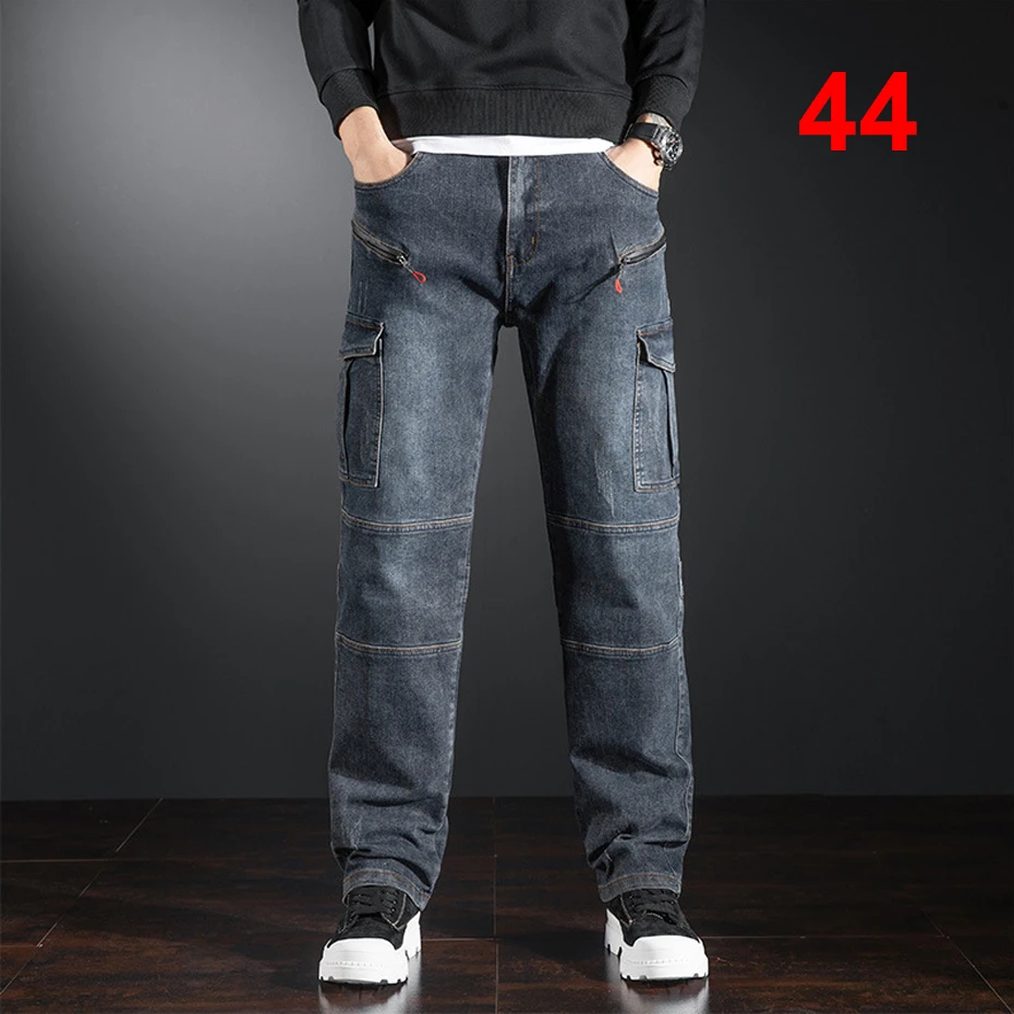 Plus Size Denim Pantaloni Uomo Jeans Dritti Moto Biker Jeans Moda Casual Blu Denim Pantaloni Maschili Di Grandi Dimensioni