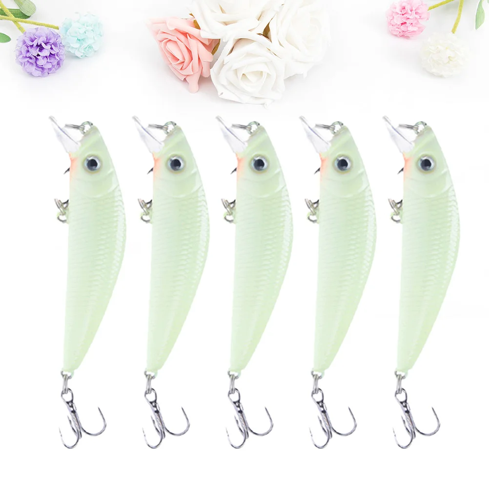 

5pcs Night Fishing with Hook 3D Luminous Lifelike Slow Sinking Swimbaits Fishing Tackle Kits Fishing Supplies for Bass Trout