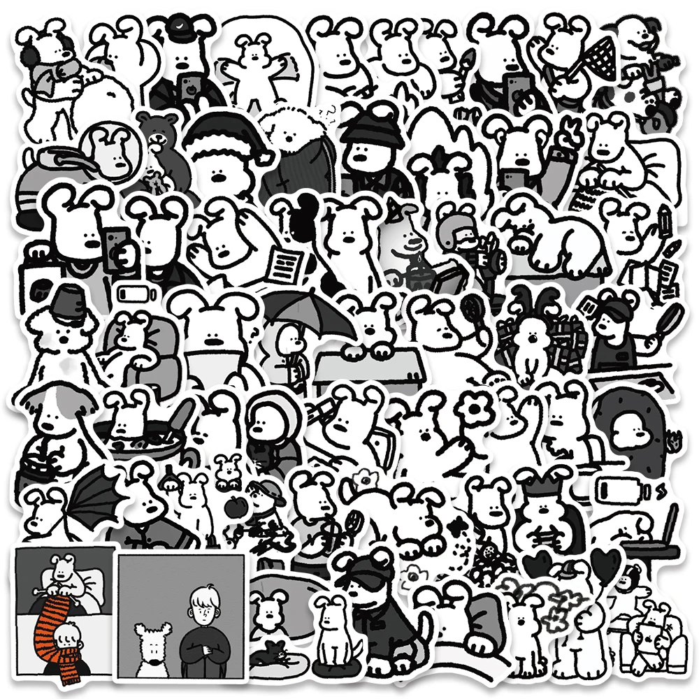 62pcs Ins Style Black White Cartoon Animals Funny Dogs Graffiti Stickers For Laptop Luggage Guitar Waterproof Vinyl Decals 10 in 1 whiteboard marker pen painting graffiti drawing pen black