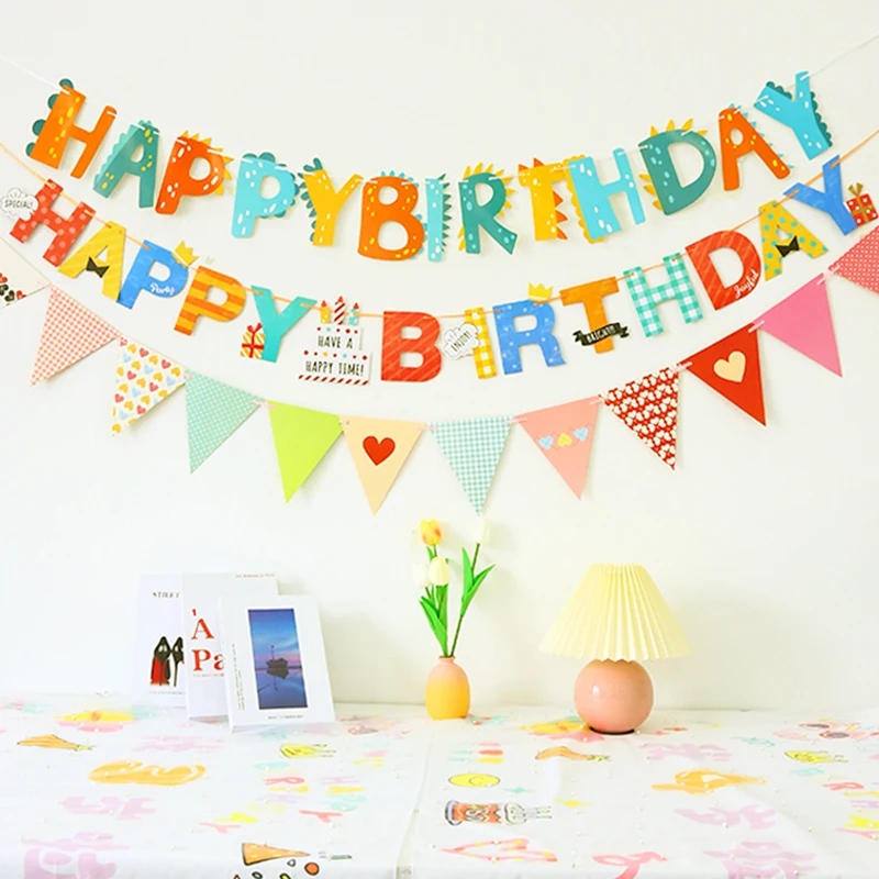 Description Picture 3 of itemColorful Happy Birthday Banner Macaron Dinosaur Astronaut Birthday Flag Birthday Baby Shower Decoration Bunting Garland Flags