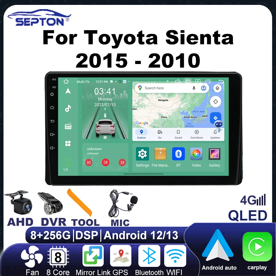 

SEPTON Android Auto car radio For Toyota Sienta 2010 - 2015 Multimedia Player Navi GPS Carplay 4G NET 8+256G Autoradio 2 Din BT