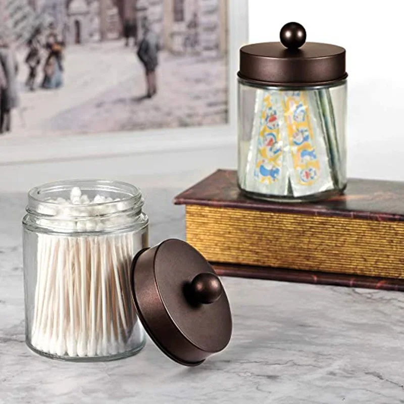 Farmhouse Decor Qtip Holder Dispenser for Cotton Swabs, Cotton Pads, Clear Plastic Apothecary Jar for Bathroom Canister Storage 4