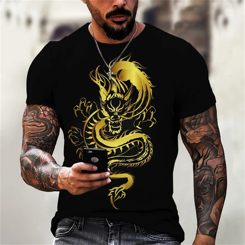 

Fashion Chinese Dragon Print T Shirt For Men Hip Hop Trend Harajuku Streetwear Casual O-neck Short Sleeve Tops Oversized T-shirt