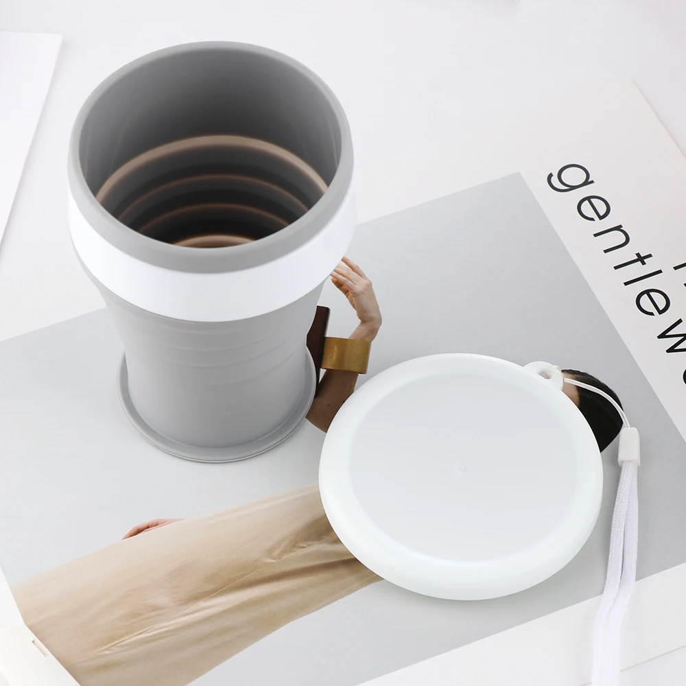 Collapsible Silicone Travel Mug with Lid - Portable, Heat Resistant, and Foldable