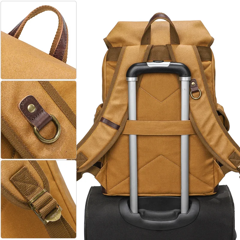 Backpack Men Canvas Retro Style 2023 New Waterproof Oil Wax Outdoors Journey Mountain Climbing Backpack Laptop Backpack Students