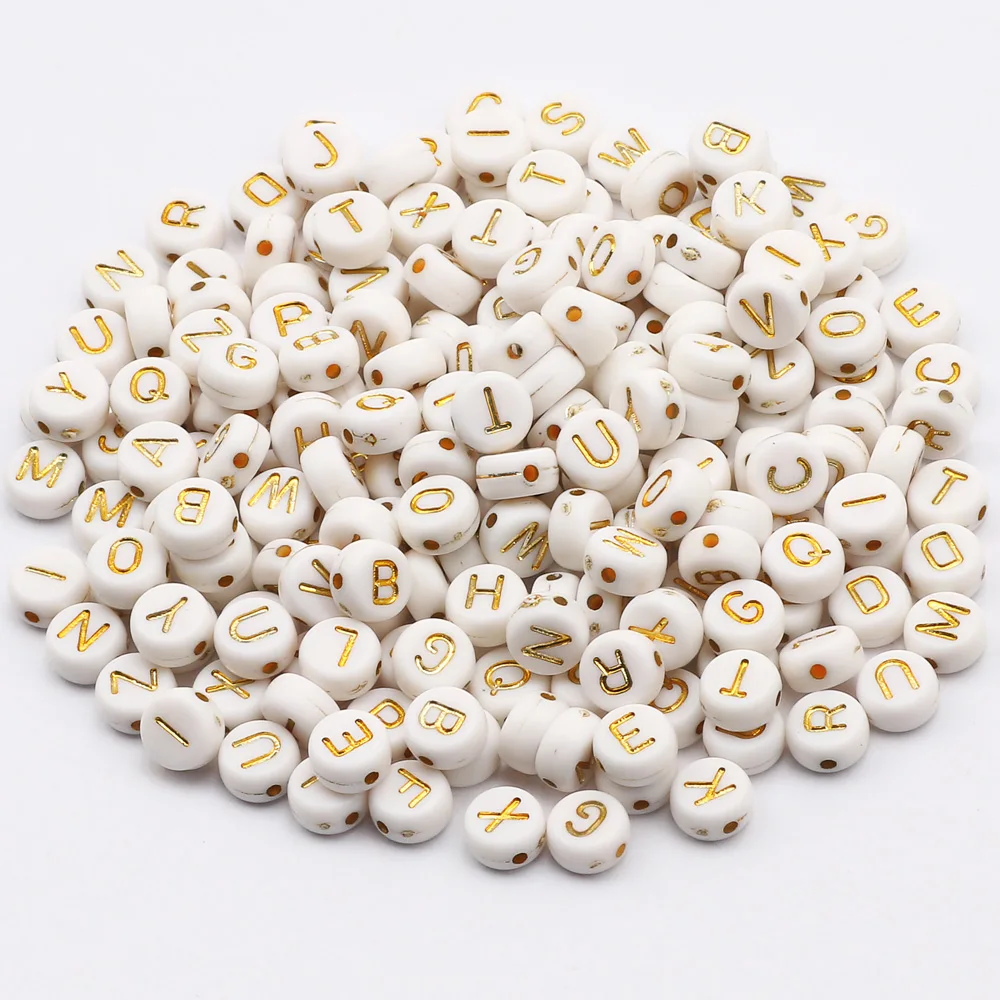 Acrylic Beads 7mm Mix Letter Round Flat For Jewelry Making
