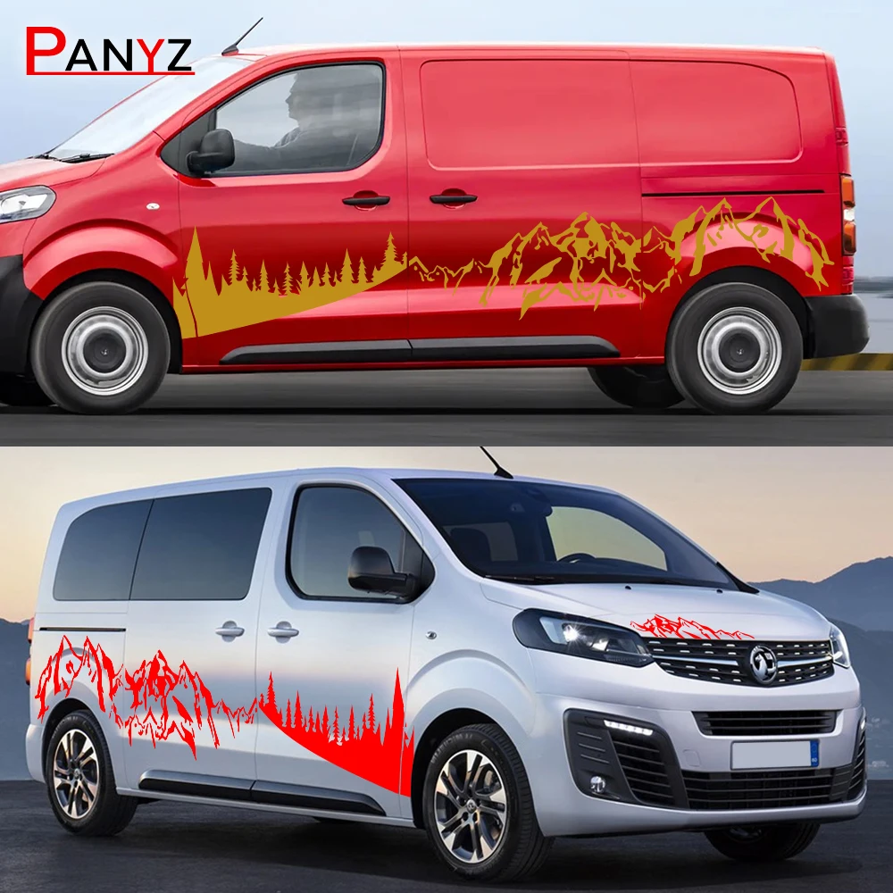 Vauxhall Opel Vivaro 캠퍼 밴 사이드 도어 그래픽 마운틴 스타일 비닐 장식 데칼 자동 튜닝 액세서리 용 자동차 스티커