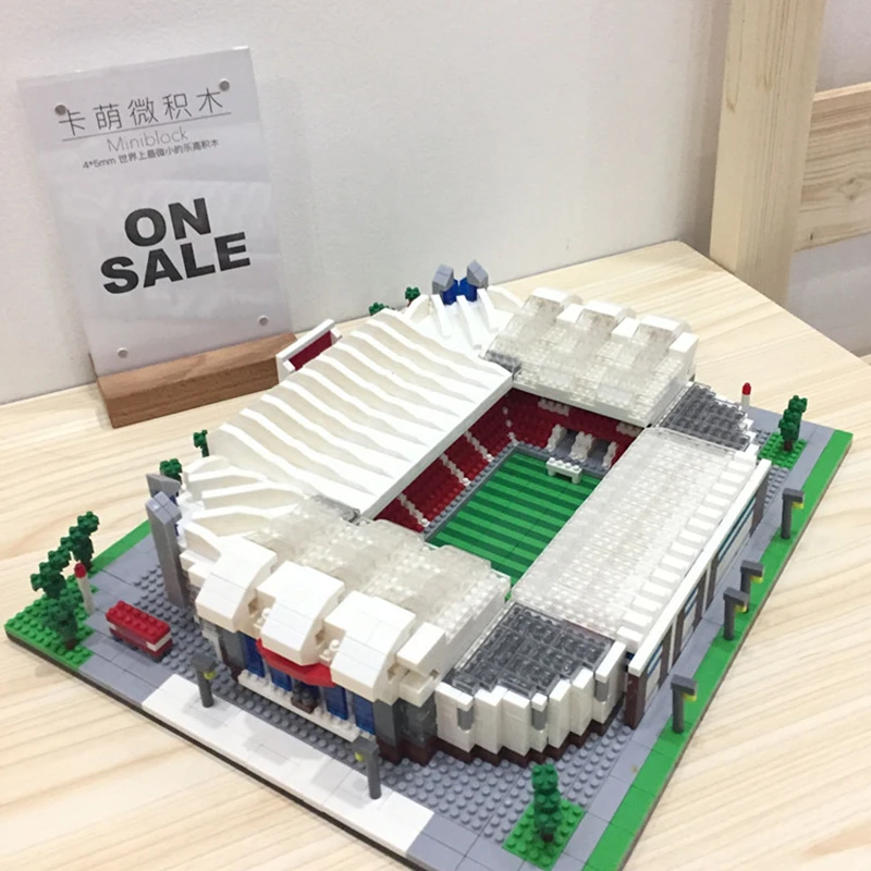 3D Mini Diamond Blocks Bricks Building Toy For Children Football Old Trafford Stadium Soccer Field World Architecture No Box