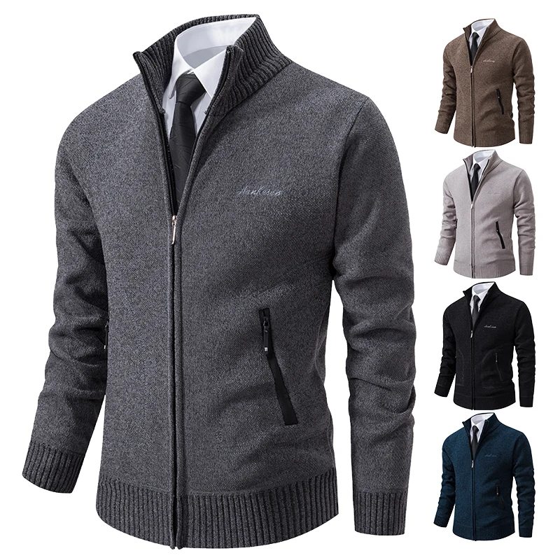 2023 Knitwear Spring and Autumn Men's Stand-up Collar Thick Warm Cardigan Sweater Winter Loose Casual Coat 2