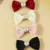 2PCS Pearl Solid Color Dog Hair Clips Dog Bows With Alligator Clip Pet Puppy Hair Clips Accessories Pet Supplies For Dogs Bows 5