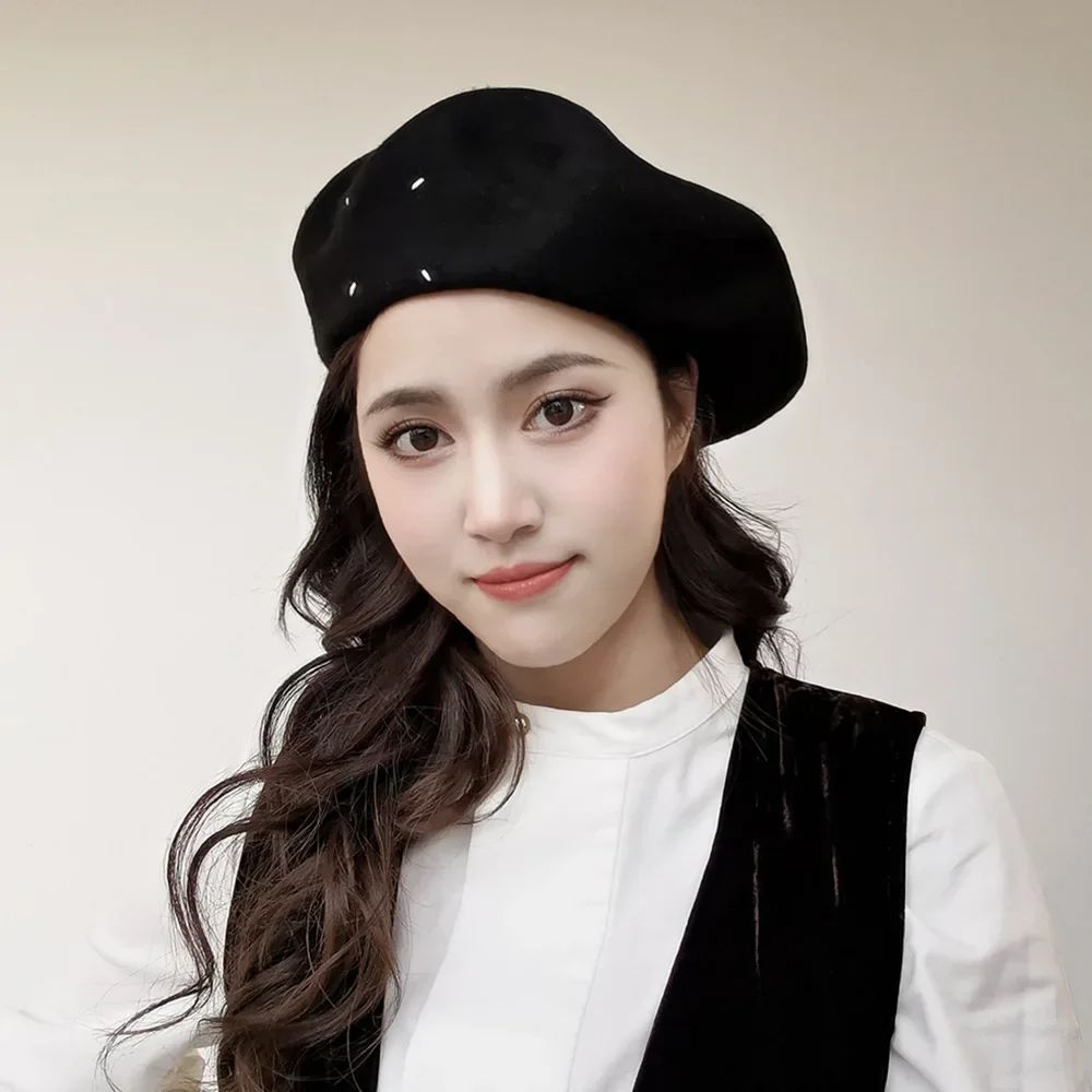 

Брендовые зимние шерстяные женские береты, сохраняют тепло, для улицы, для покупок, модная новая модель, черная шапка, большой размер, Женская Повседневная Кепка, для шоу