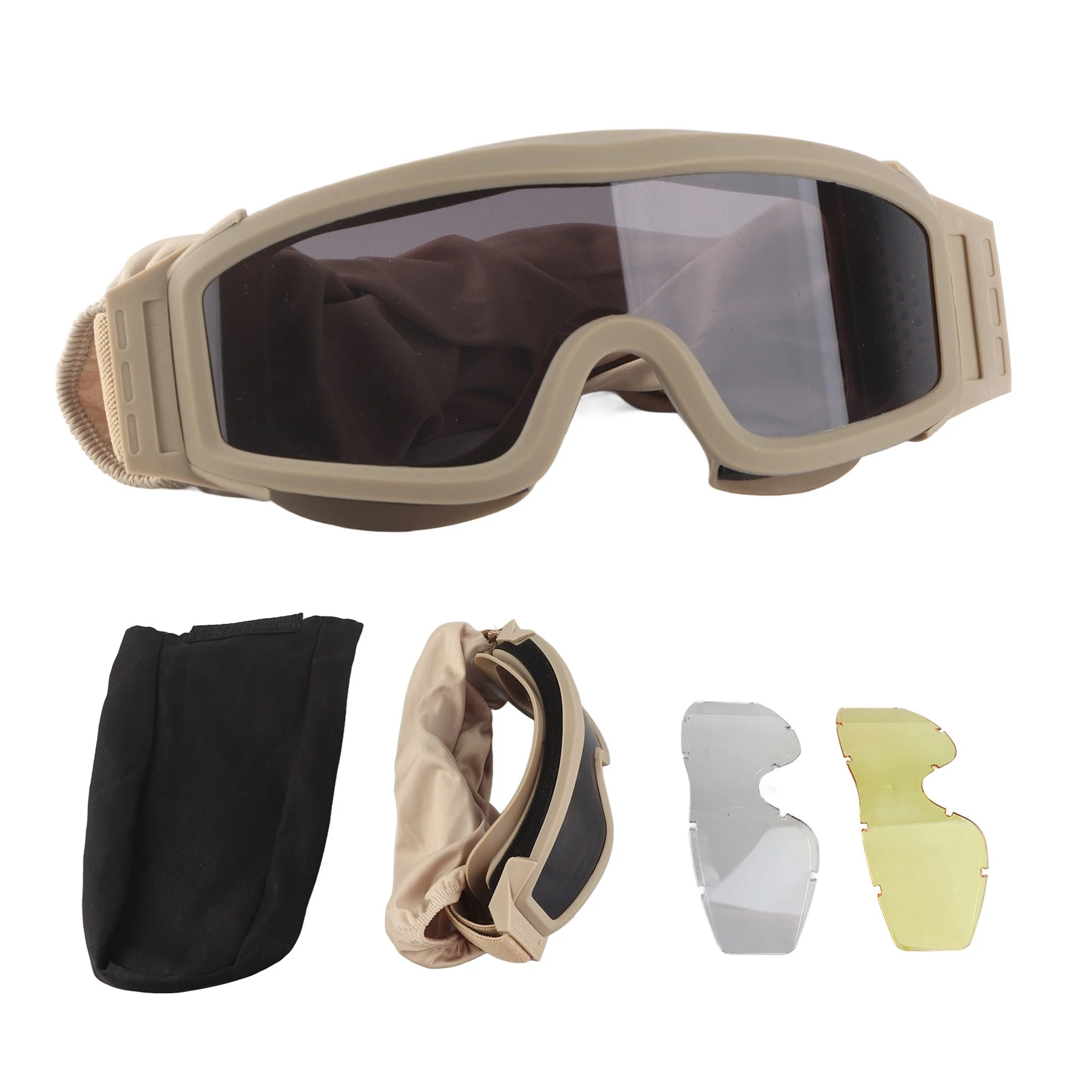 Desert Locust Goggles Desert Locust Glasses Windproof Sand Proof Outdoor Goggles with 2 Lens Khaki Desert Locust Goggles