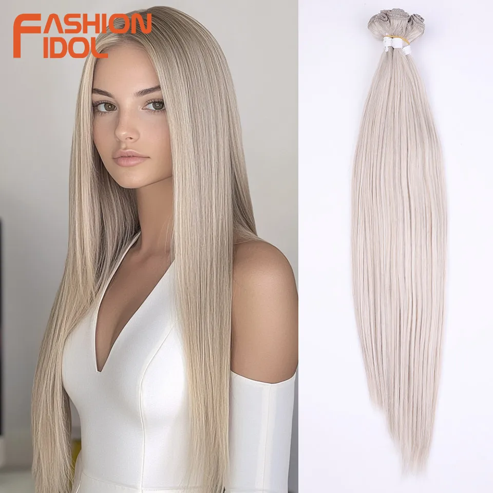 6pcs 22 24 26 Inches Yaki Straight Synthetic Hair Extensions Ombre Blonde Fake Hair Bundles Super Long Weave