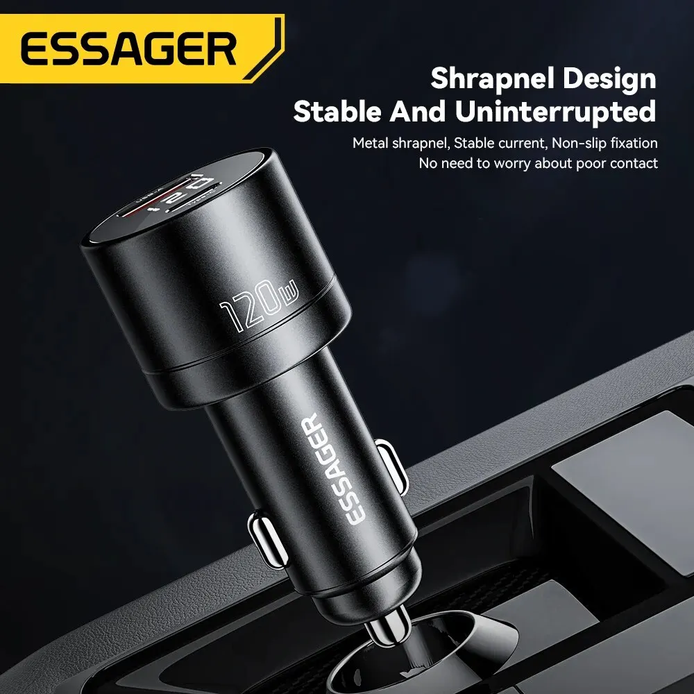 Essager 120W Car Charger Type C QC4.0 USB C Fast Charging 100W PD3.0 for iPhone 15 14 13 12 11 Samsung Xiaomi Macbook Laptop car charger car phone charger