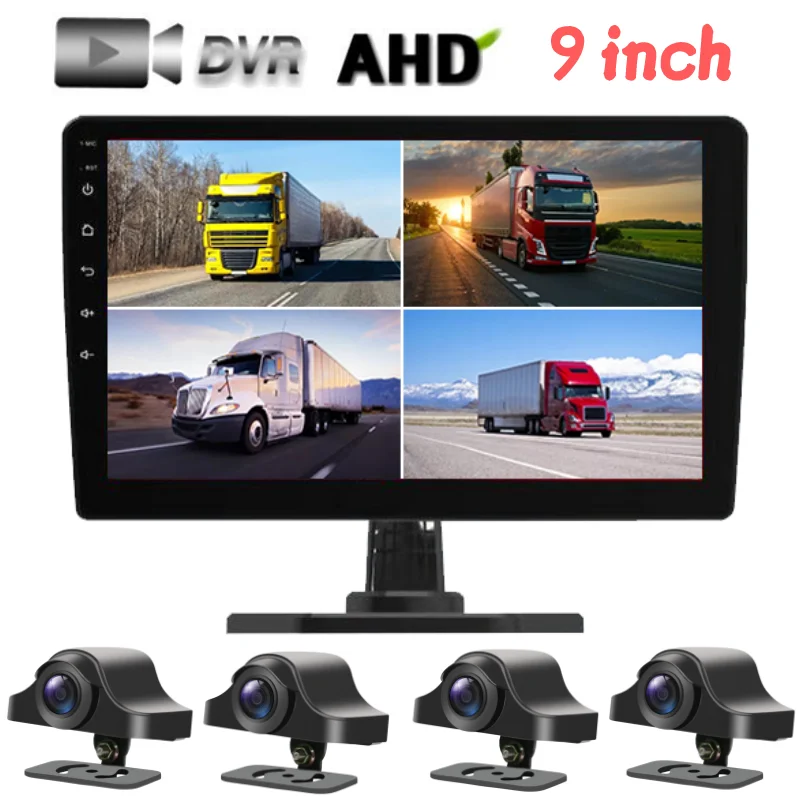 

9 Inch Touch Screen Car/Bus/Truck AHD Monitor System 1080P Vehicle CCTV 4CH 360° Camera Night Vision Reversing Parking Recorder