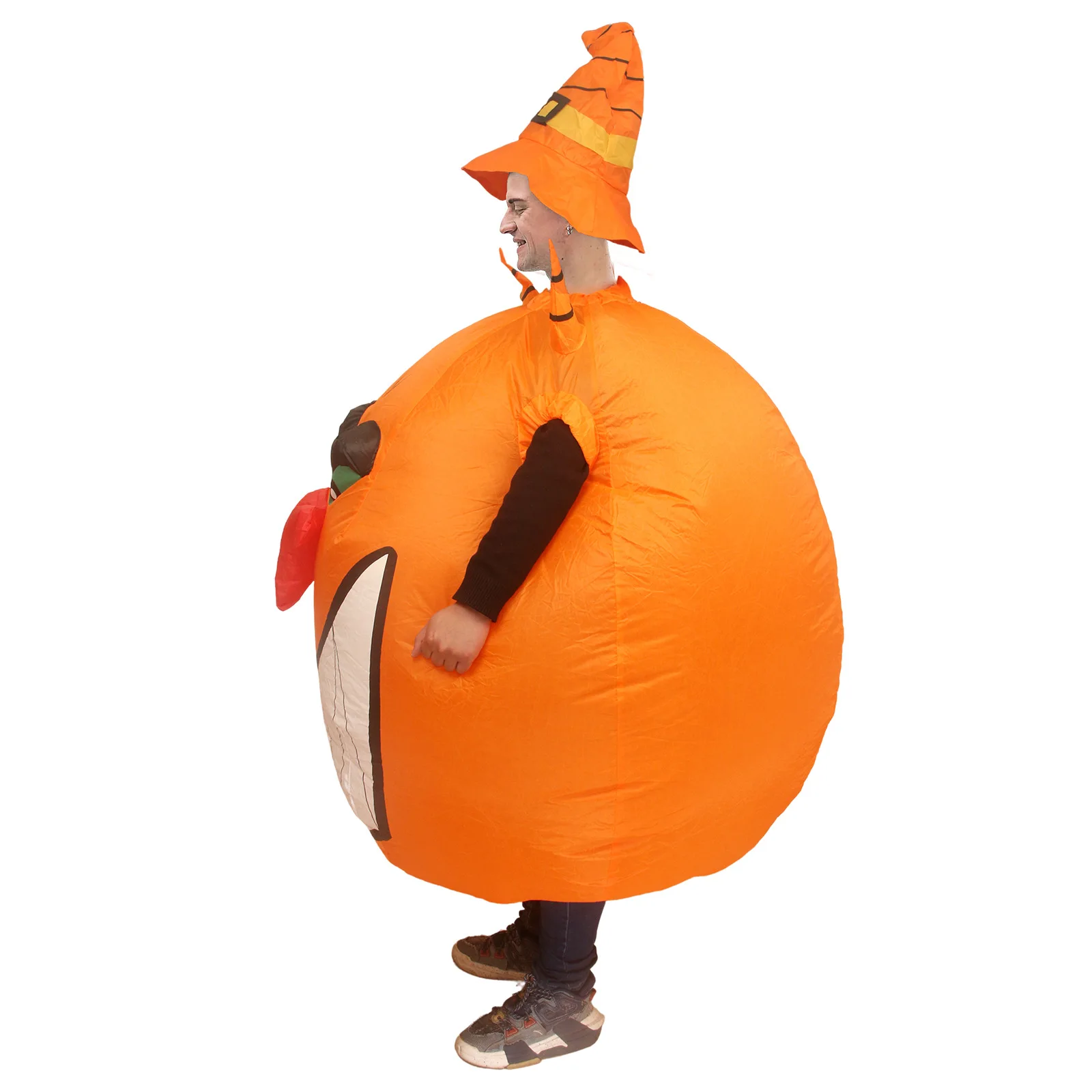 Funny Printed Pumpkin Inflatable Costume Party Belly Pumpkin Pointy Hat Costume Halloween Props Suit 160 to 190cm
