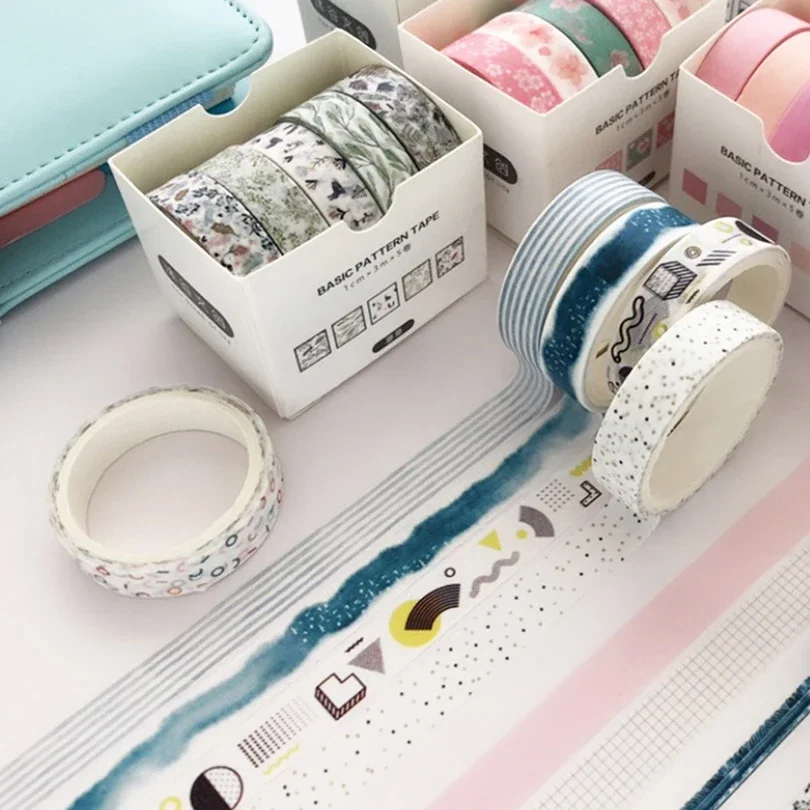 

Masking Journal Washitape 5pcs Supplies Scrapbooking Stationery Cute Washi Decorative Sakura Basic Adhesive Tape Set