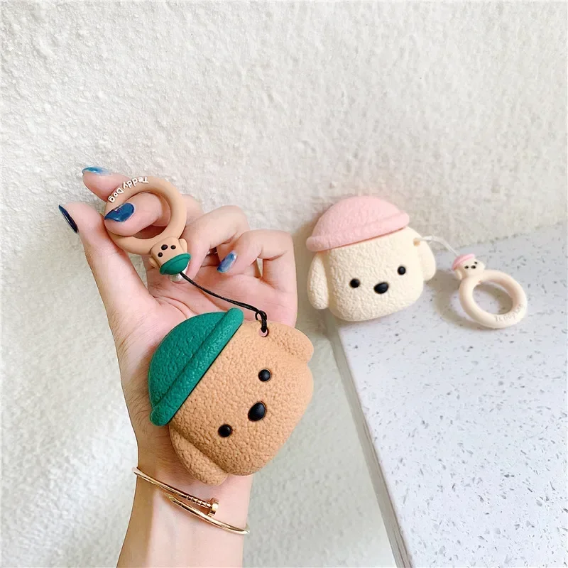 Cartoon Hat Teddy Puppy Couple BFF Headphone Cover For Apple AirPods1/2 Pro/Pro2 3 4 Silicone Drop-proof Soft Case