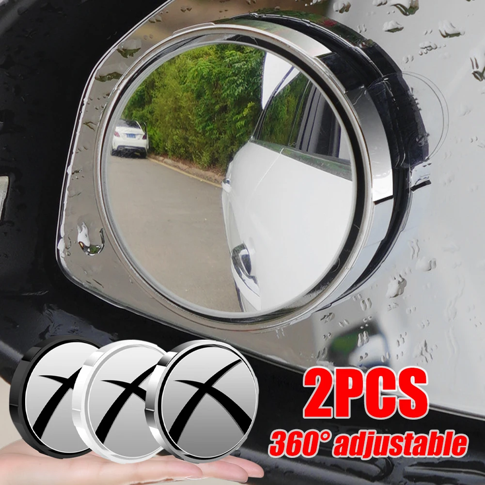 

2Pcs Car Rearview Sucker Mirrors 360° Blind Spot Mirror Adjustable Round Frame Convex Wide-angle Clear Rearview Auxiliary Mirror