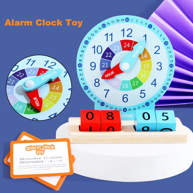 Children Montessori Wooden Teaching Clock Toys Kids Time Learning Kindergarten Alarm Clock Toy for Baby School Early Development