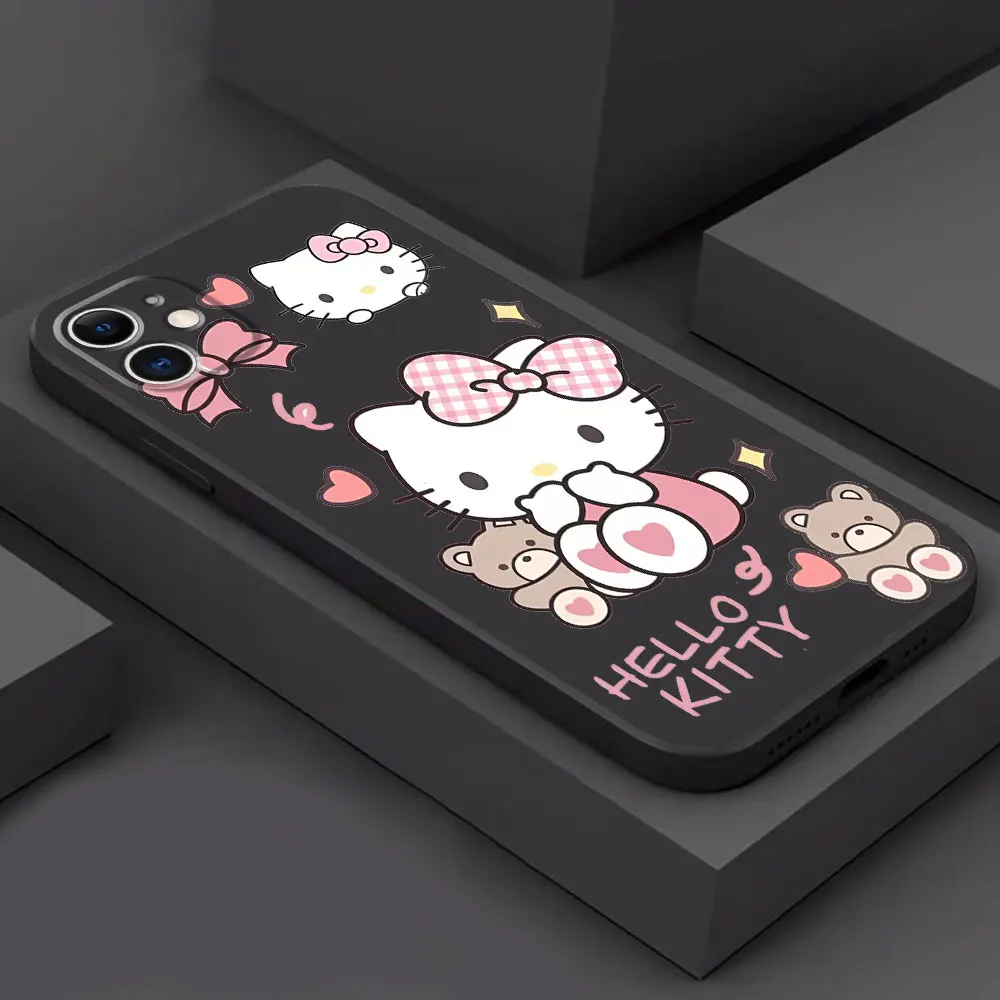 Funda de teléfono Hello kitty para Apple iPhone 13 Pro 14 XR 15 Pro Max XS X 12 Mini 8 Plus SE 11 13Mini, cubierta suave de TPU de lujo
