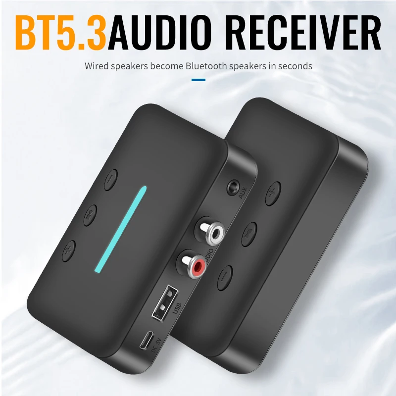 Bluetooth Audio Receiver USB Bluetooth 5.3 Audio Receiver Adapter Wireless Stereo Music 3.5mm AUX R/L RCA Support U-Disk Playback For Desktop Speaker Amp