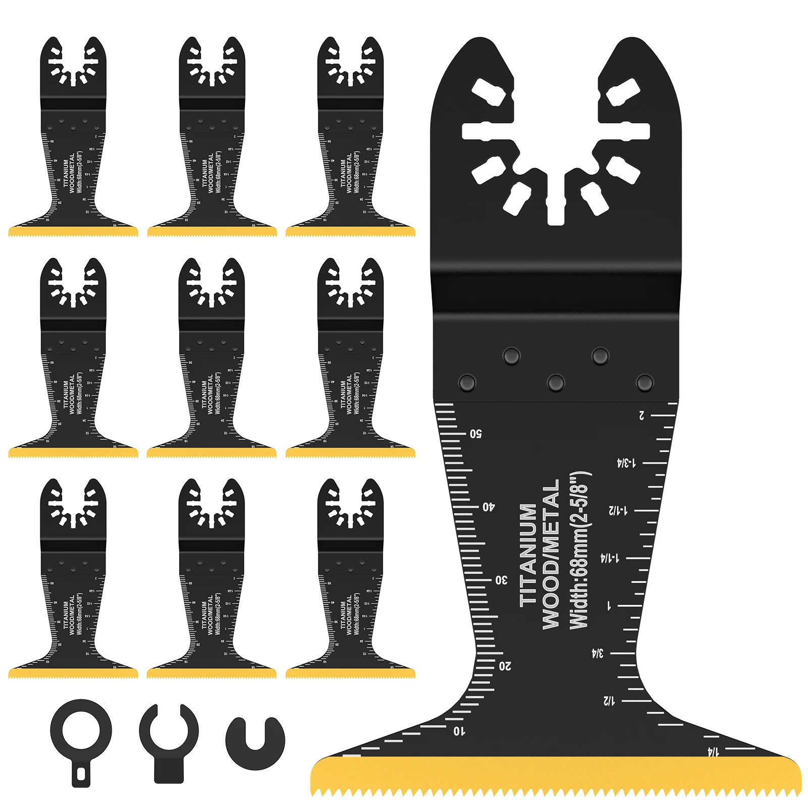 

10Pcs 2-5/8 Inch Oscillating Saw Blades Titanium Coated Multitool Fast Cutting Blade with Gasket Adapter for Wood Plastic Metal