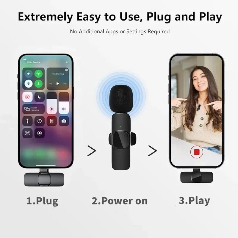 Wireless Microphone Mini Wireless Microphone for mobile phones Wireless Lavalier Microphone for iPhone Video Recording Live Streaming YouTube Tik