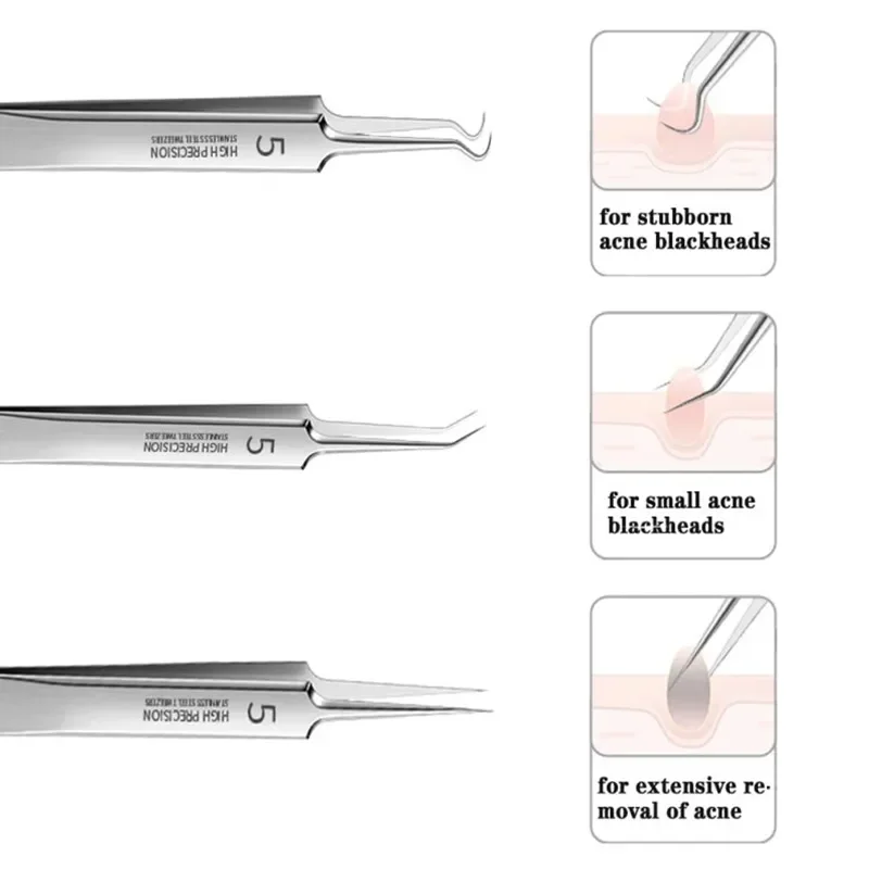 Medical Stainless Steel Blackhead Tweezers Pimple Comedone Remover Nipper Curved Bend Head Face Cleaner Acne Clip Beauty Tool