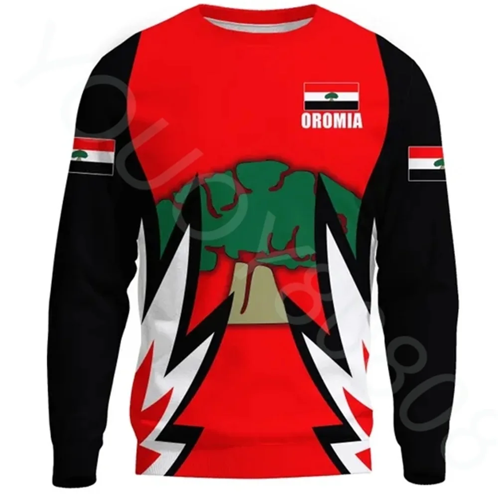 

African Region Men's New Clothing Sweater 3D Printing Casual Sports Oromia New Crew Neck Sweater Pattern White Pullover Top