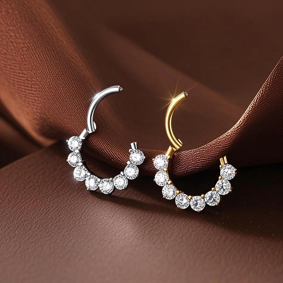 1Pc Titan Zirkon Nase Ring Klapp Septum Clicker Offene Nase Ring Mode Dame Piercing Frauen Runde Ohrringe Körper schmuck – Detail 9