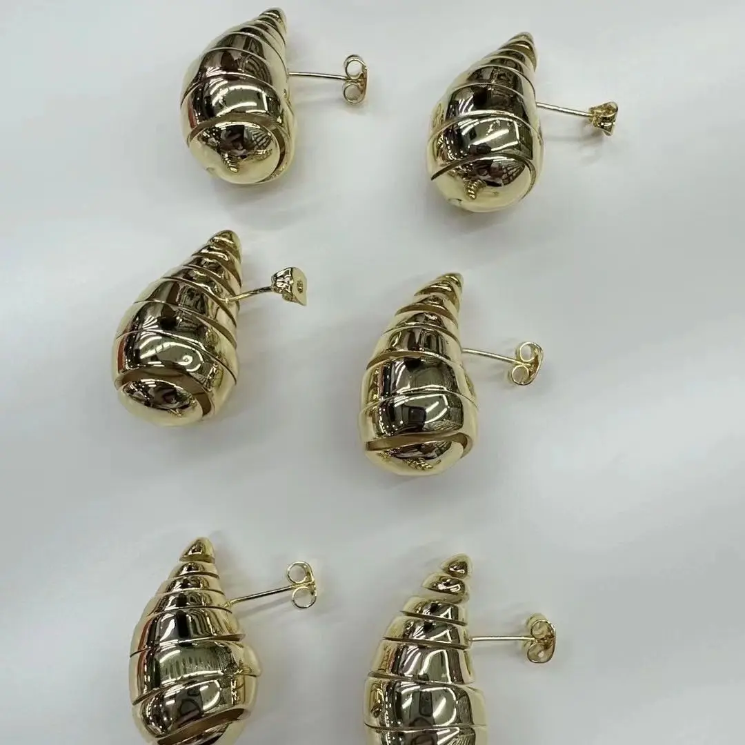 

5 Pairs, New Design Hollowed Out Screw Water Drop Smooth Gold Color Metal Earring for Women Personality Fashion 2023 Trendy
