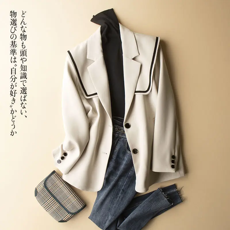 

Luxury Women White Black Blazer Long Sleeve Office Lady Jacket Spring Autumn Coats Korean Fashion Tops Slim Fit